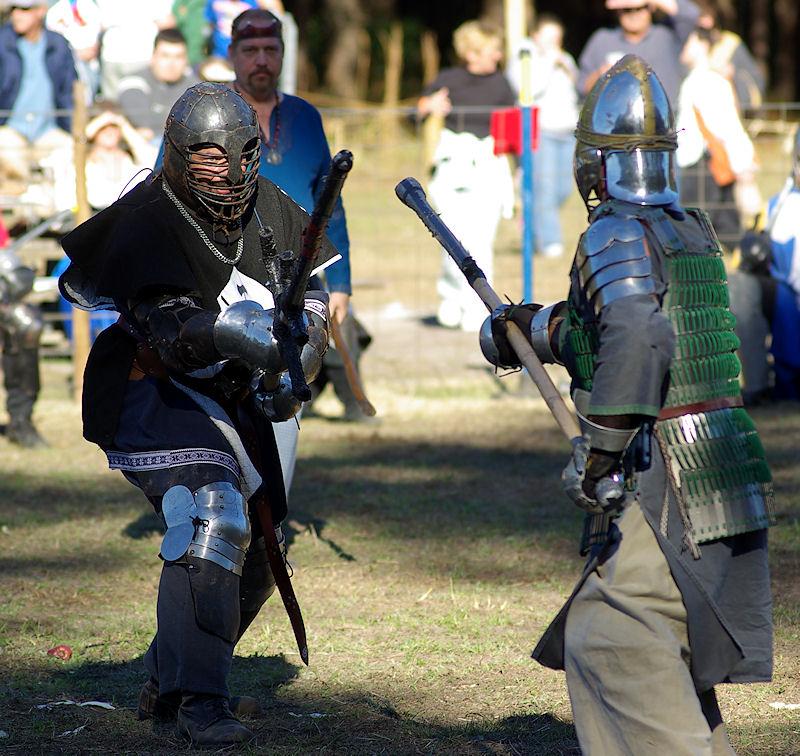 rf7.jpg - Demonstration fights by the Society for Creative Anachronism.  Full speed, full contact, using practice weapons.  I know some of these guys were sporting major bruises at the end.  Hoggetowne Medieval Faire, Gainesville FL 2008